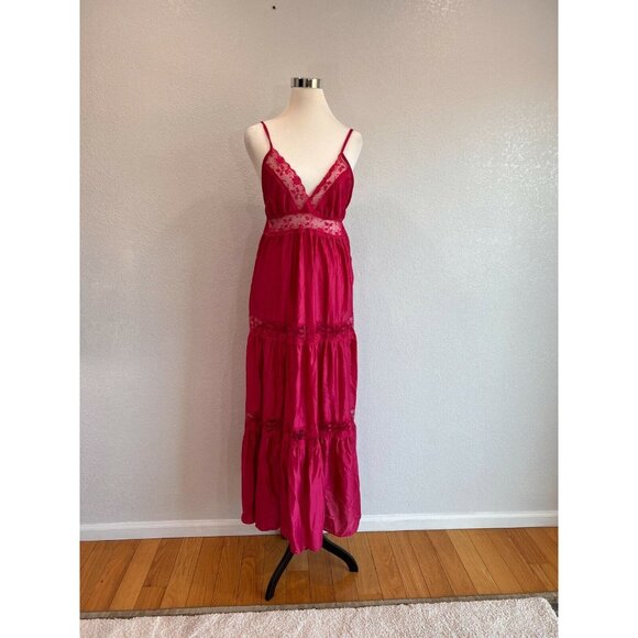 Berrette New York Night Gown Womans M Red Lingerie Lace V Neck Vintage - Picture 1 of 8